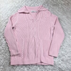 Liz Claiborne Petite Large Pink Cotton Blend Cable Knit Sweater Coquette Grandma